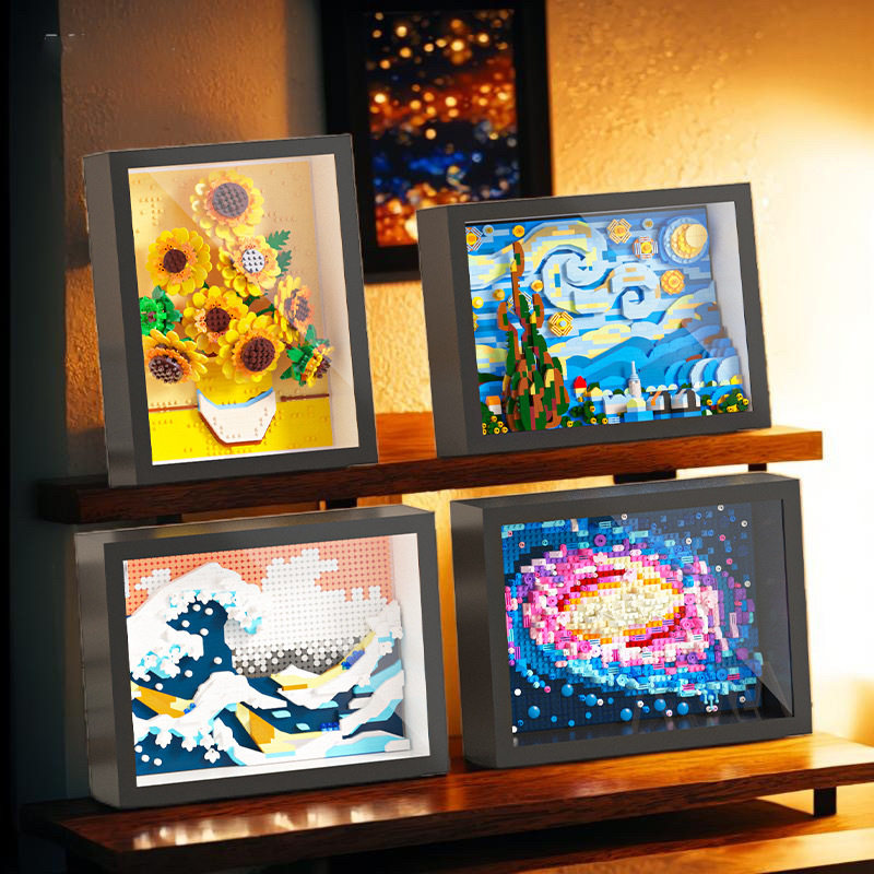 向日葵梵高星月夜积木玩具3D立体拼图油画摆件女孩手工装饰画礼物