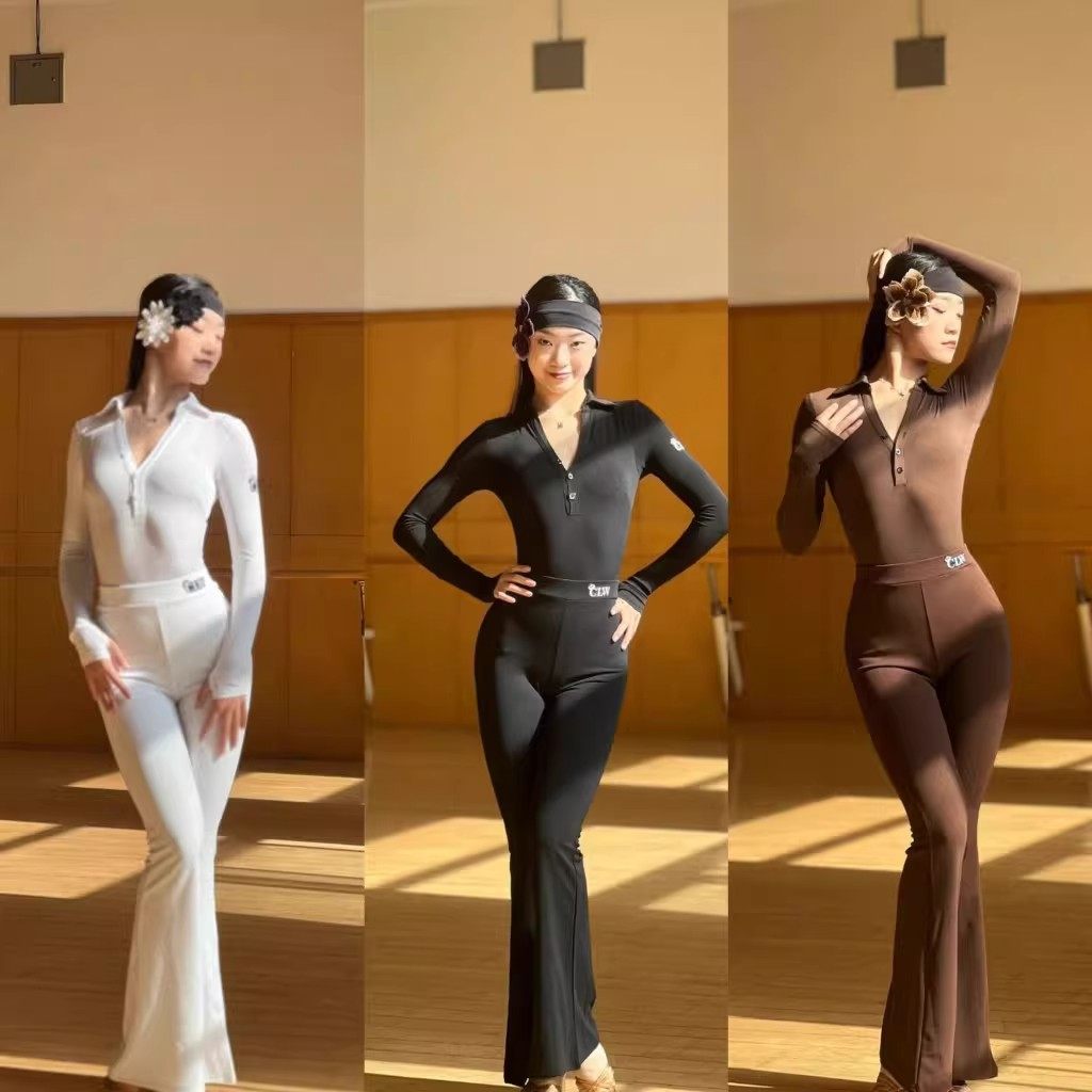 女女拉丁舞服西装领上衣马蹄长裤