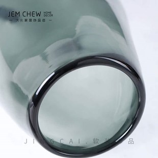 轻奢简约现代玻璃灰色高级透明花瓶插花样板间售楼处X酒店玄关装