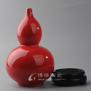 陶瓷进宝葫芦家居高温红釉花瓶中国红办公室书Q房玄关厨柜装饰摆