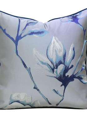 蓝色提花靠枕新中式花卉抱枕白领办公室样板间高U精密枕皮软包套