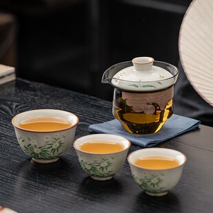 喝茶装 快客杯P2024新款 简约户外一壶三杯便携式 玻璃旅行茶具套装