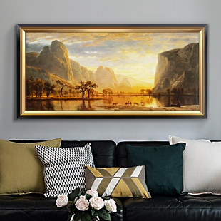 壁 饰画风景O挂画餐厅油画美式 沙发后墙欧式 客厅山水画风水靠山装