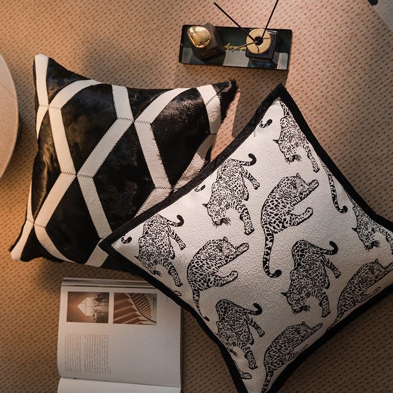现代简约轻奢高档客厅沙发抱枕靠垫黑白豹子提花样W板间靠枕高级,居家布艺,靠垫/抱枕,淘宝优惠券,粉丝福利购,淘宝优惠卷