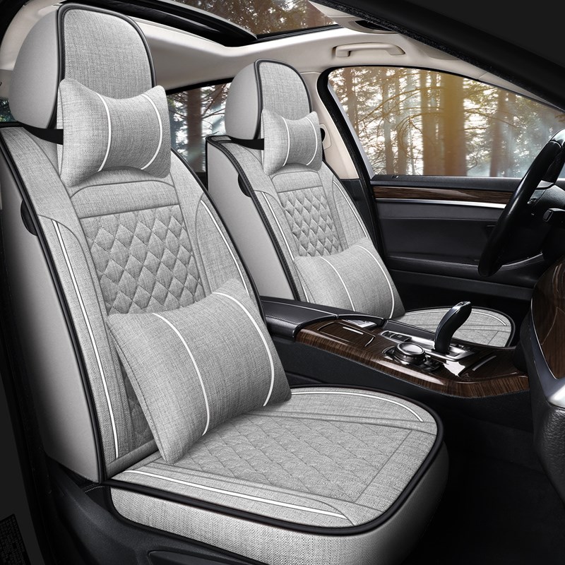 汽车坐垫四季通用新款夏季全包座椅套亚麻K布艺小车X座垫全包围座
