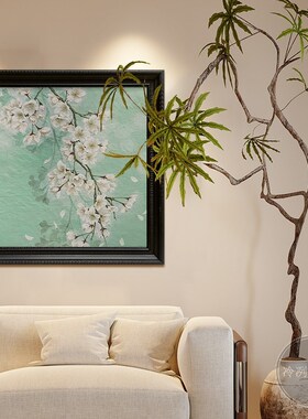 法式中古风抽象玉兰花卉客厅餐z厅蓝色挂画玄关装饰画肌理手绘油