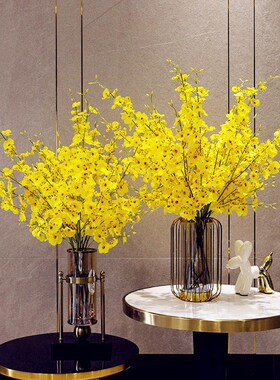 高品质跳舞兰假花仿真花高档20A21新款客厅摆放餐桌装饰黄色迎春