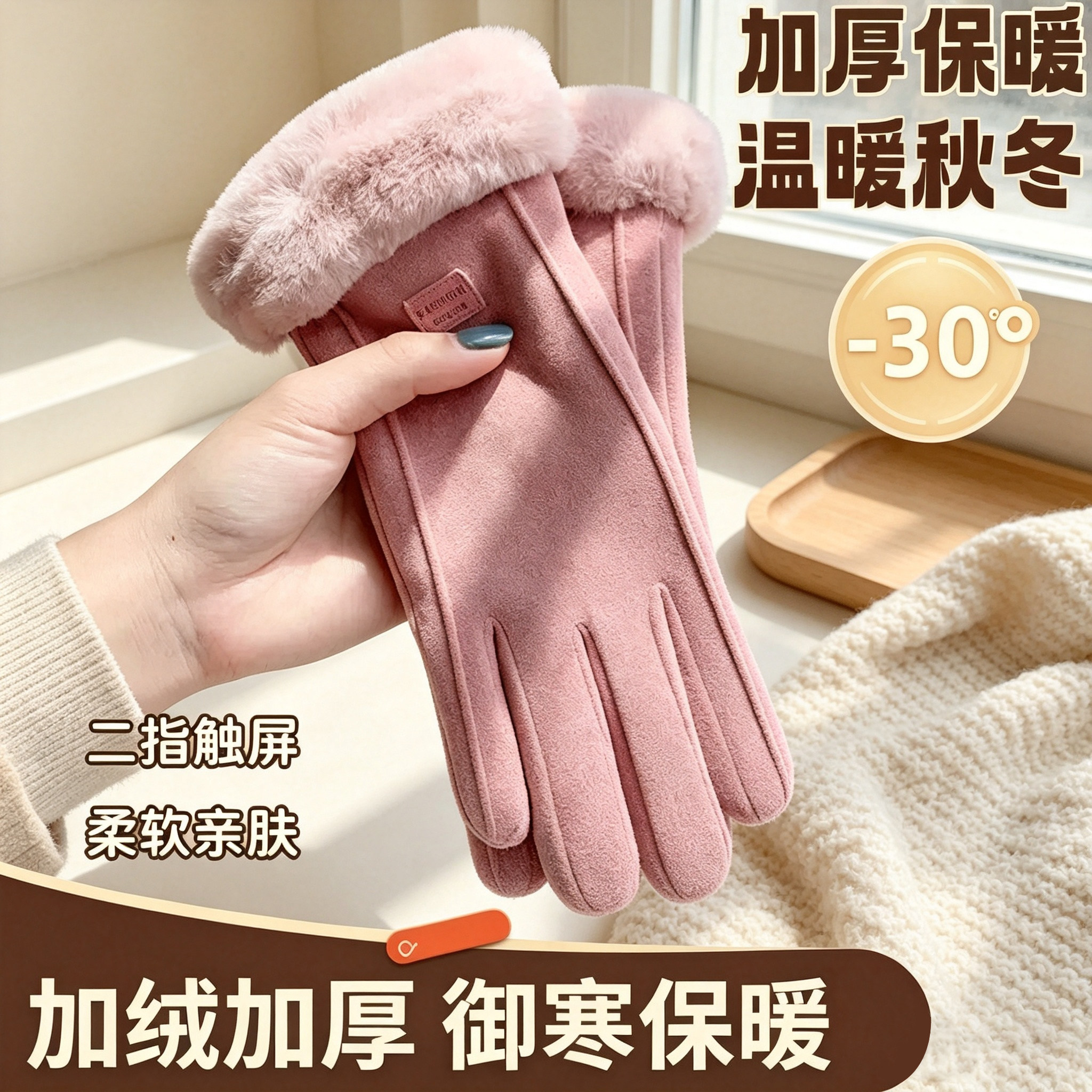 新款手套加厚加绒冬季电动车保暖德绒骑行防寒触屏男女士防风手套