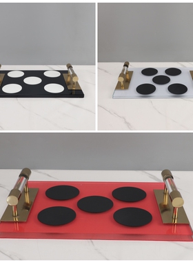 北欧创意手提式方形水晶托盘w摆件客厅卧室玄关酒店软装家居装饰