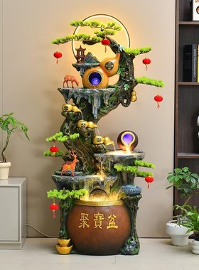 假山流水摆件循环l水喷泉招财客厅办公室风水轮生财聚宝盆落地摆