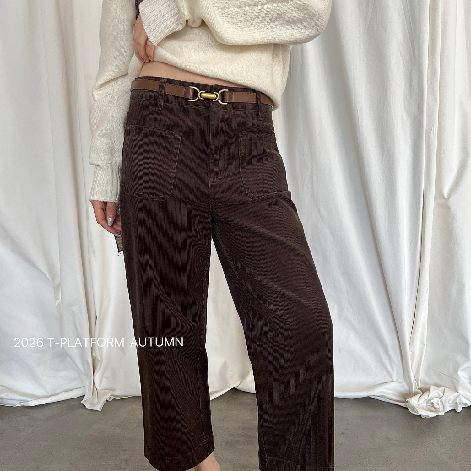 T-PLATFORM-子女多口袋高腰显瘦牛仔裤(配皮带)(含100棉料)58121