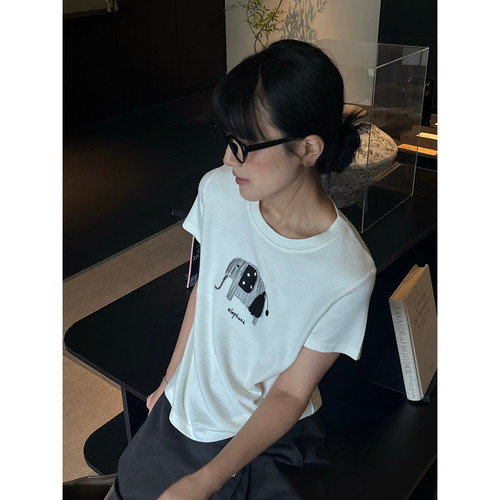 meet up studio-刺绣立体流苏高弹面料显瘦百搭短袖T短袖T恤51508