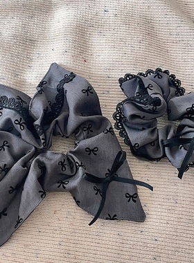 灰色格雷系蝴蝶结方形大肠发圈女头绳感马尾辫丸子头发绳发饰