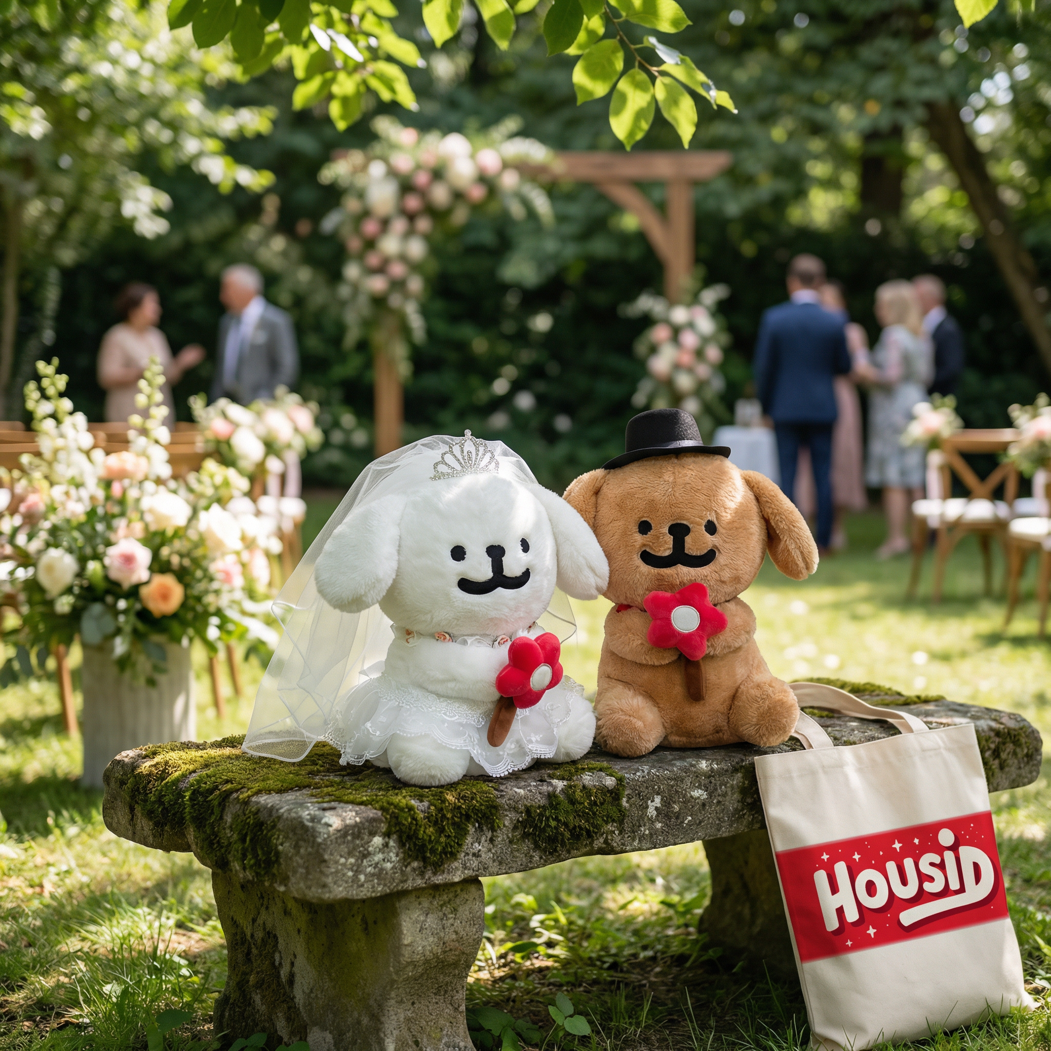 日本HOUSID结婚压床线条小狗一对装毛绒可爱玩偶公仔陪嫁送新人正