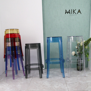 吧凳创意高脚凳亚克力塑料透明椅子现代简约吧台凳小圆凳 北欧时尚