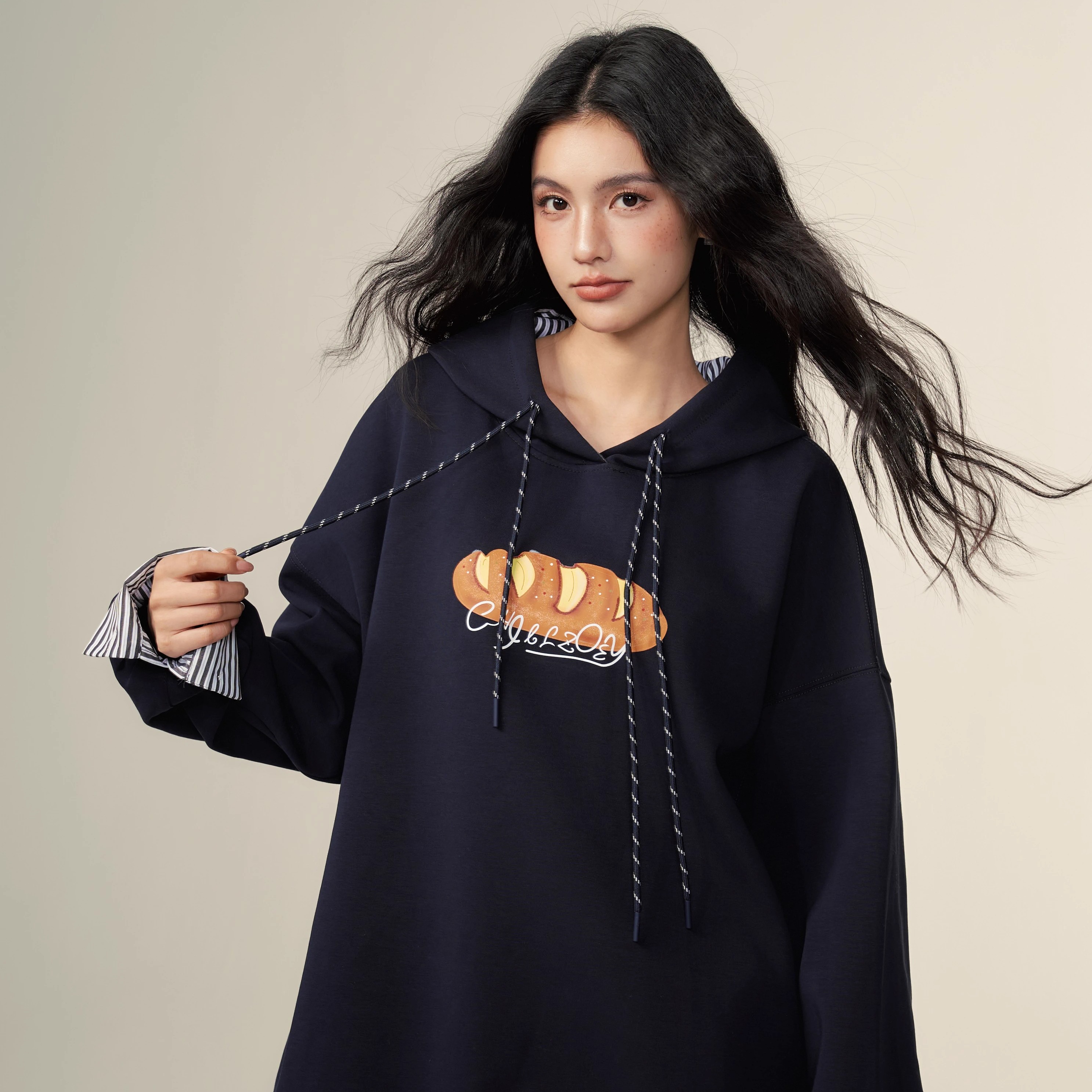 撞色面包连帽卫衣卫衣宽松