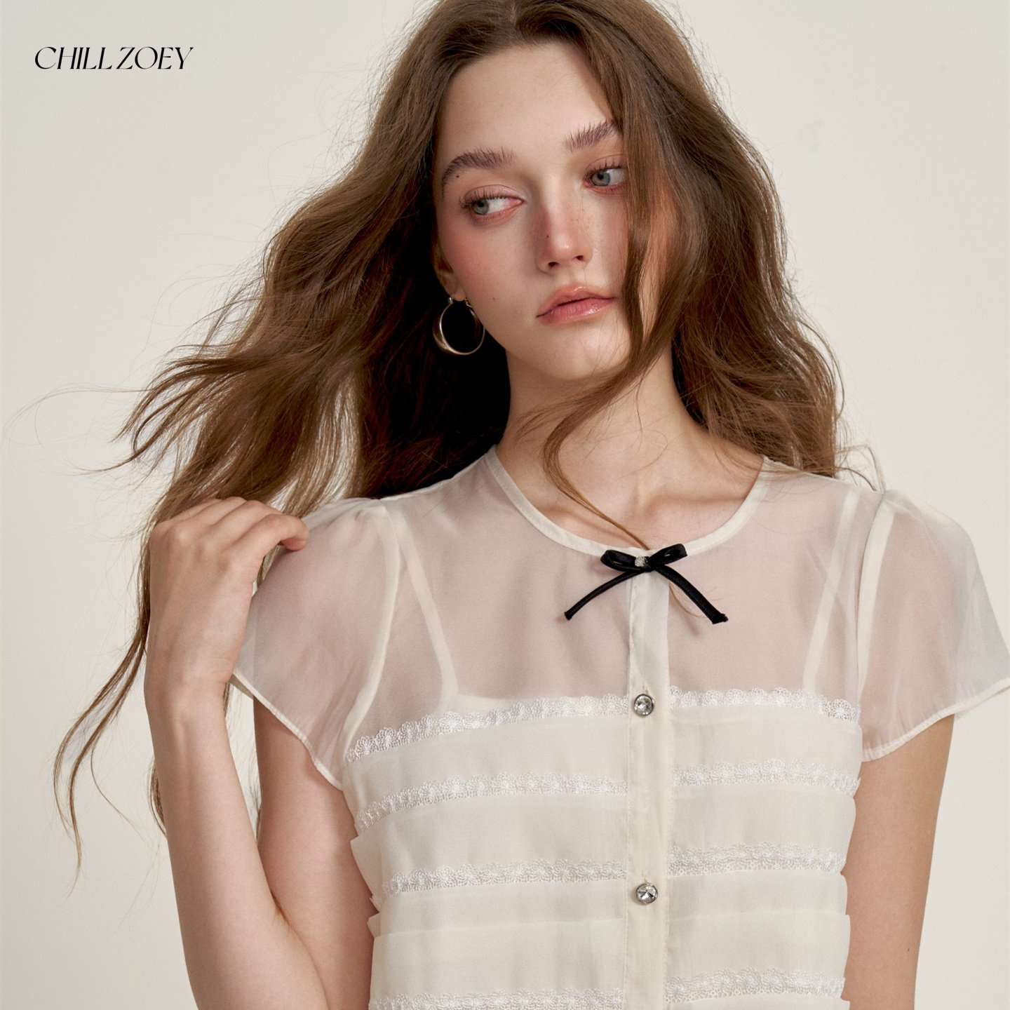CHILL ZOEY薄纱两件套小香上衣短裙夏季新款套装女蕾丝花边半身裙