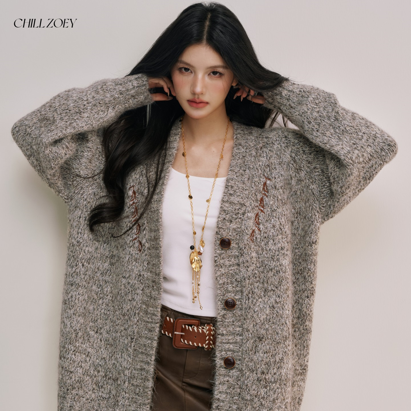 CHILL ZOEY山茶不皖毛衣外套高级感针织衫女秋冬慵懒长袖羊毛上衣