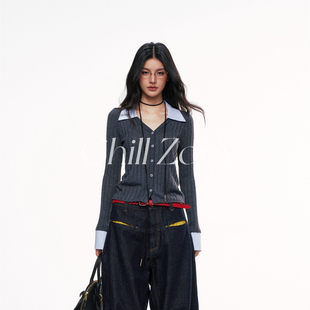 CHILL 高级感休闲毛衣 ZOEY小森与露上衣女秋冬翻领设计感针织开衫