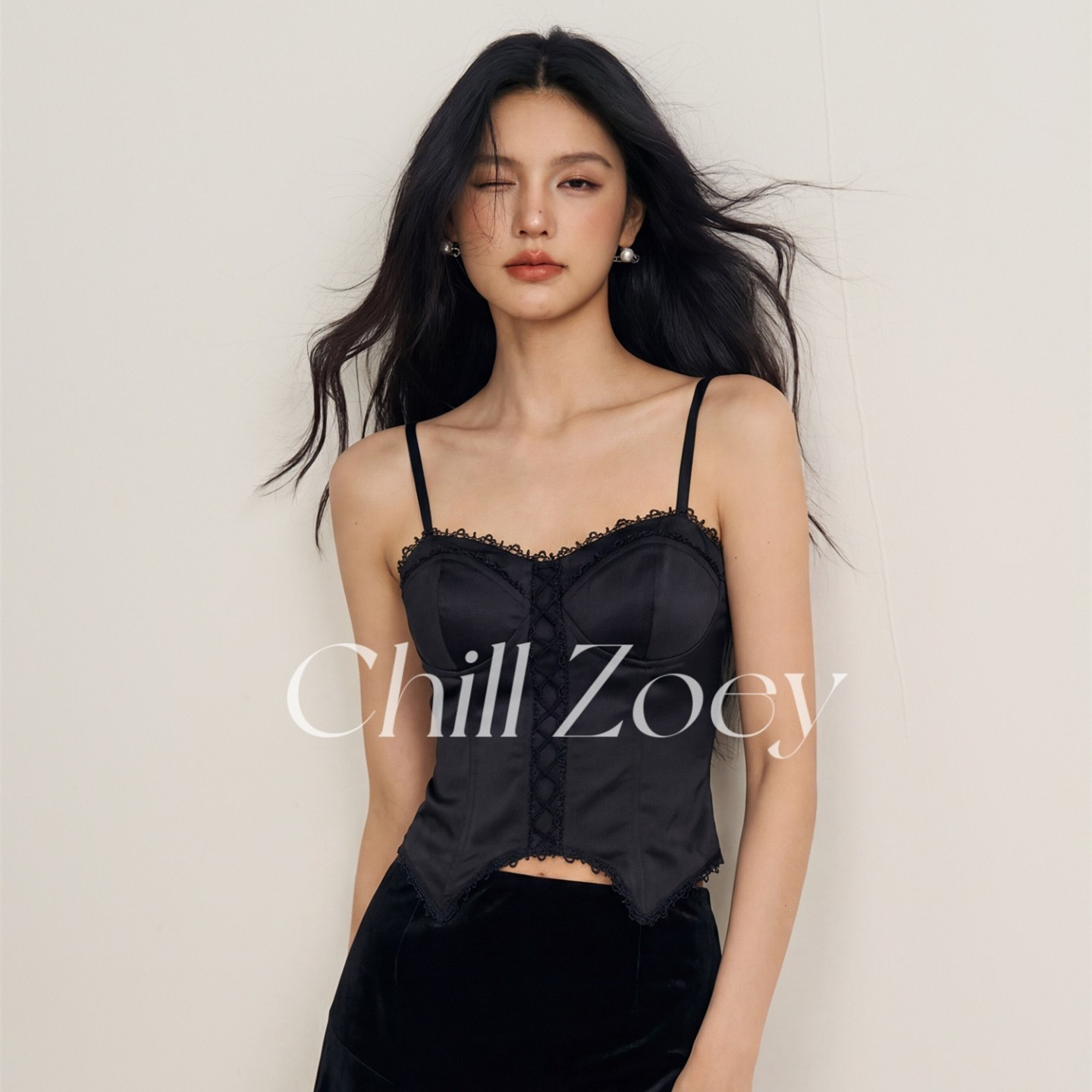 CHILL ZOEY 可可小姐缎面蕾丝吊带复古鱼骨收腰胸衣纯欲辣妹上衣