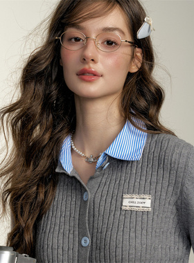 CHILL ZOEY 浪漫拼接针织上衣学院风上衣女春冬针织上衣女