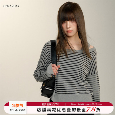 CHILL ZOEY 复古学院针织套头两件套上衣女2025新款爆款假两件