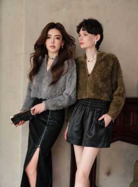 CHILL ZOEY简约软糯开衫春冬新款水貂毛针织开衫慵懒风外套女