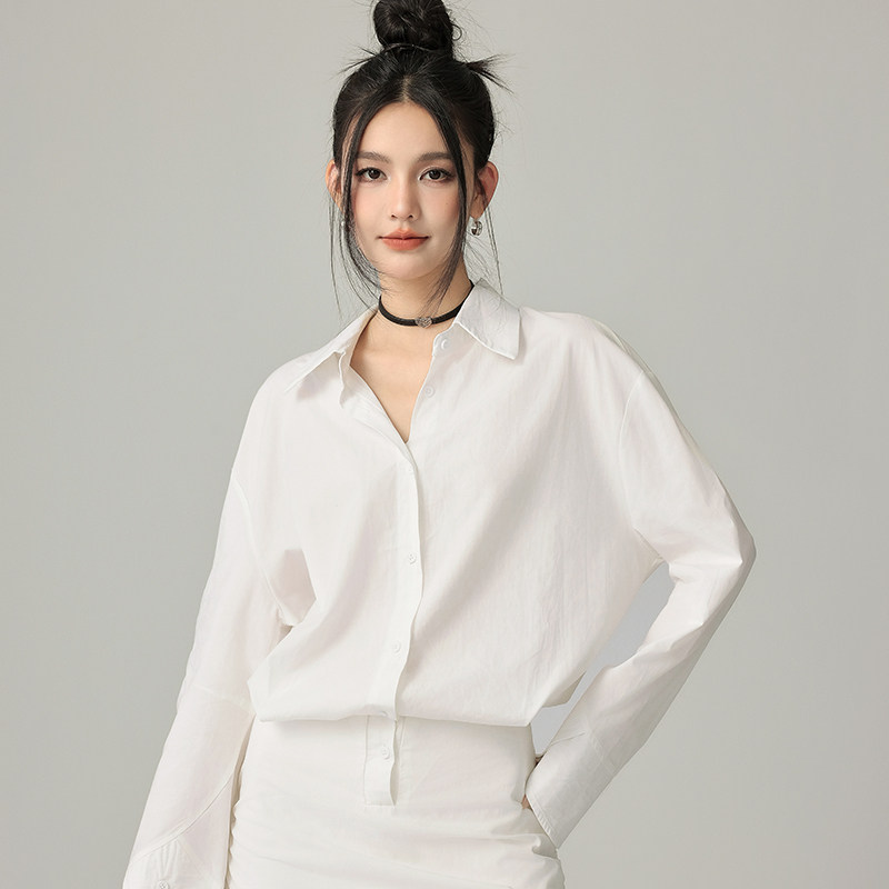 CHILL ZOEY不规则衬衫连衣裙2026春季新品长袖连衣裙白色连衣裙