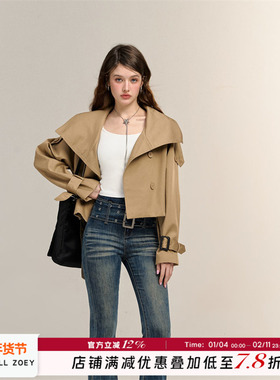 CHILL ZOEY 酷飒双排扣短款风衣 风衣外套女2025春春新款小个子