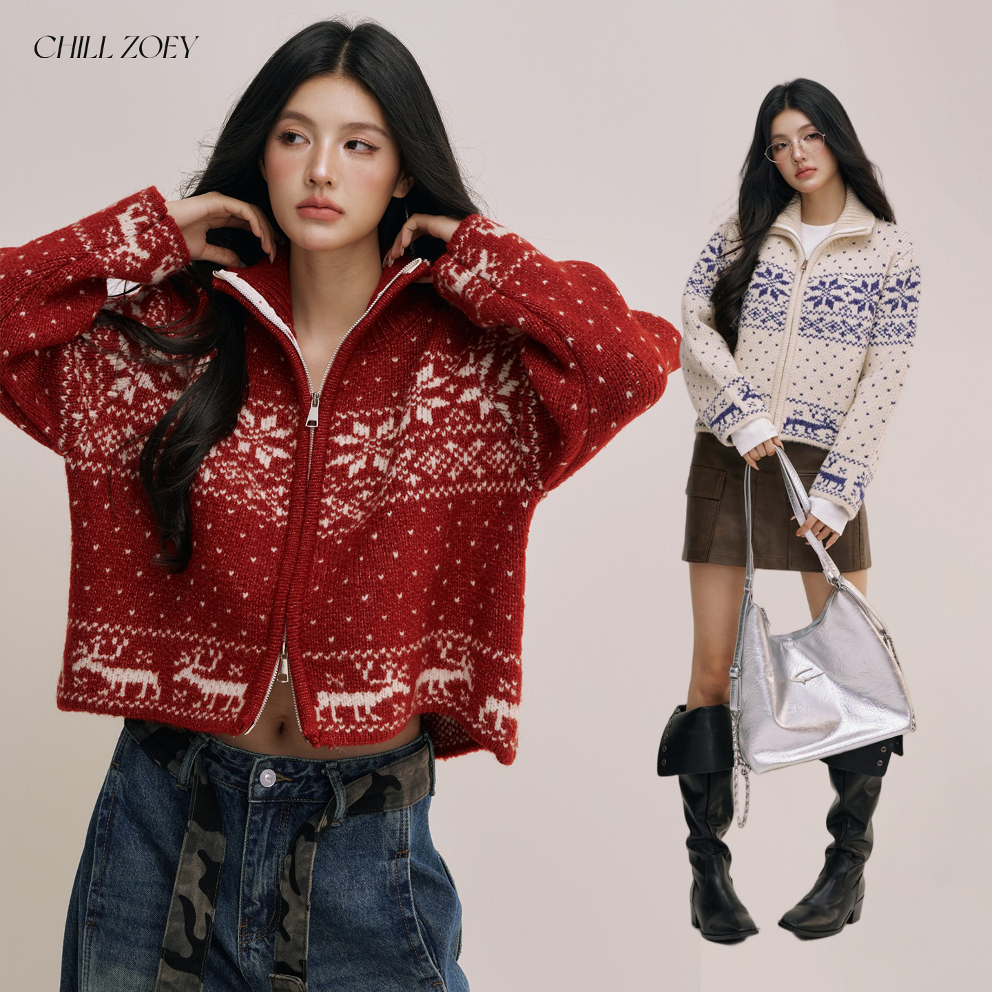 CHILLZOEY花毛衣开衫羊绒外套