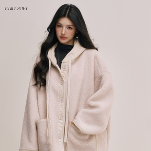 CHILL 小香风羊羔毛上衣高级感宽松休闲 ZOEY荔山雾连帽外套女冬季