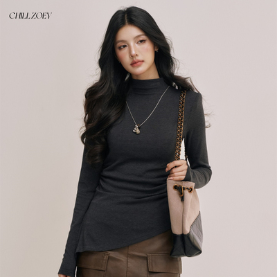 CHILLZOEY丝滑黑弹力毛衣圆领