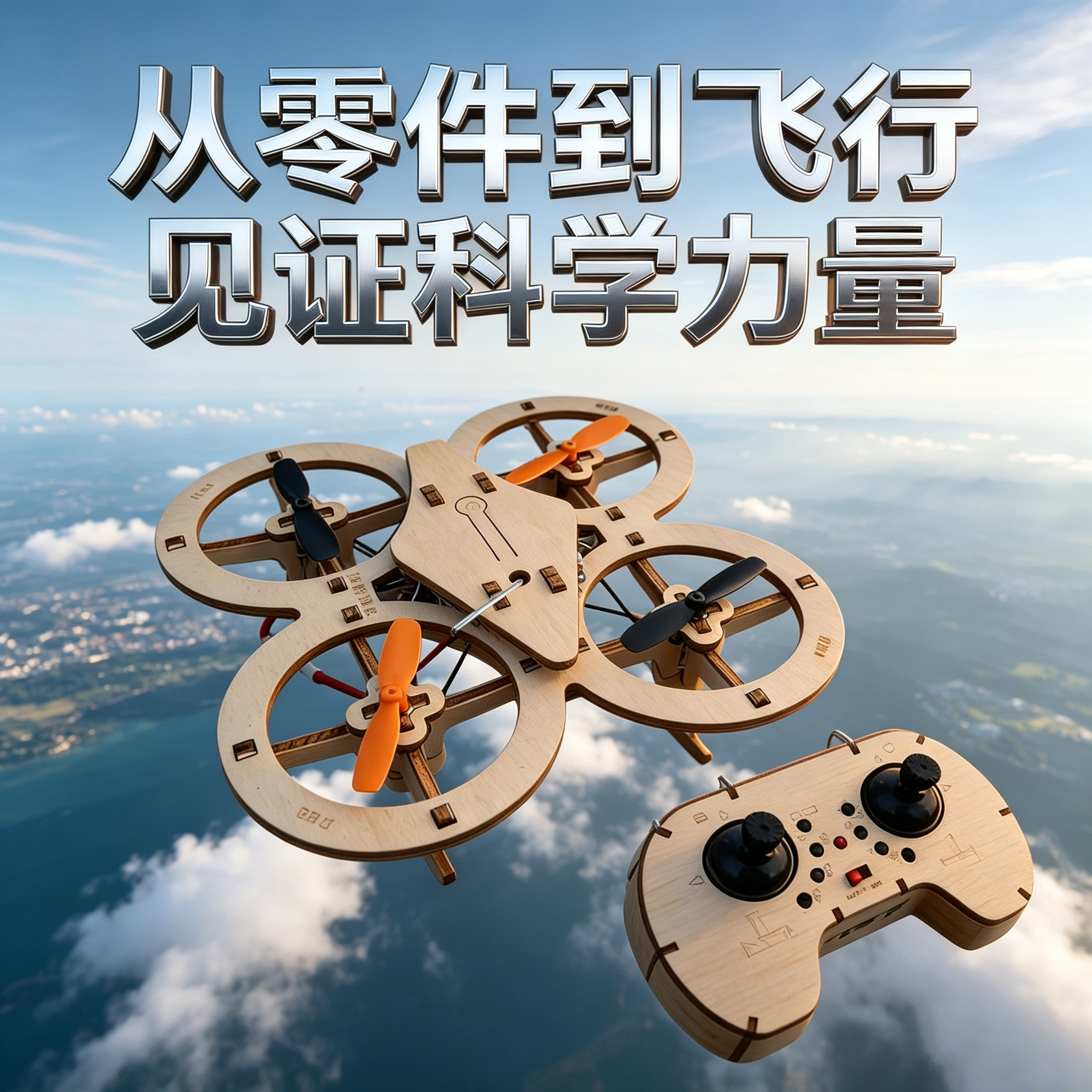 新款木质拼装diy无人机儿童遥控飞机玩具男孩迷你小型飞行器模型6