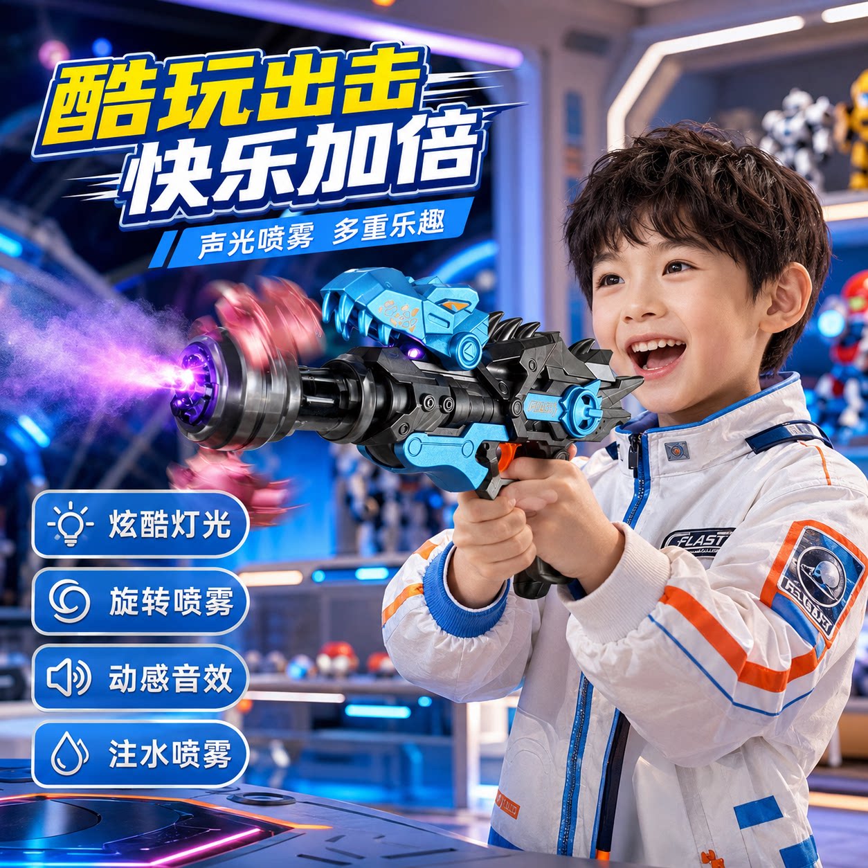 声光喷雾旋风霸王龙烟雾声光枪儿童礼物仿真模型八音枪对战游戏枪 - 实物图