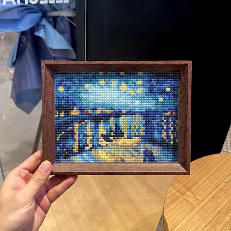 带框钻石画2025新款梵高丝柏树名画新手DINY钻石贴满钻十字绣摆台