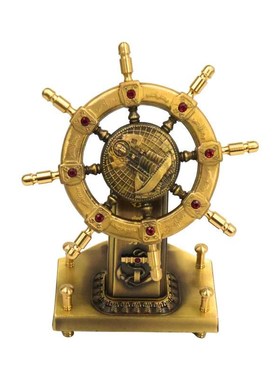 领航指南针船舵摆件一帆风顺转转创意桌面M轮船方向盘工艺摆件定
