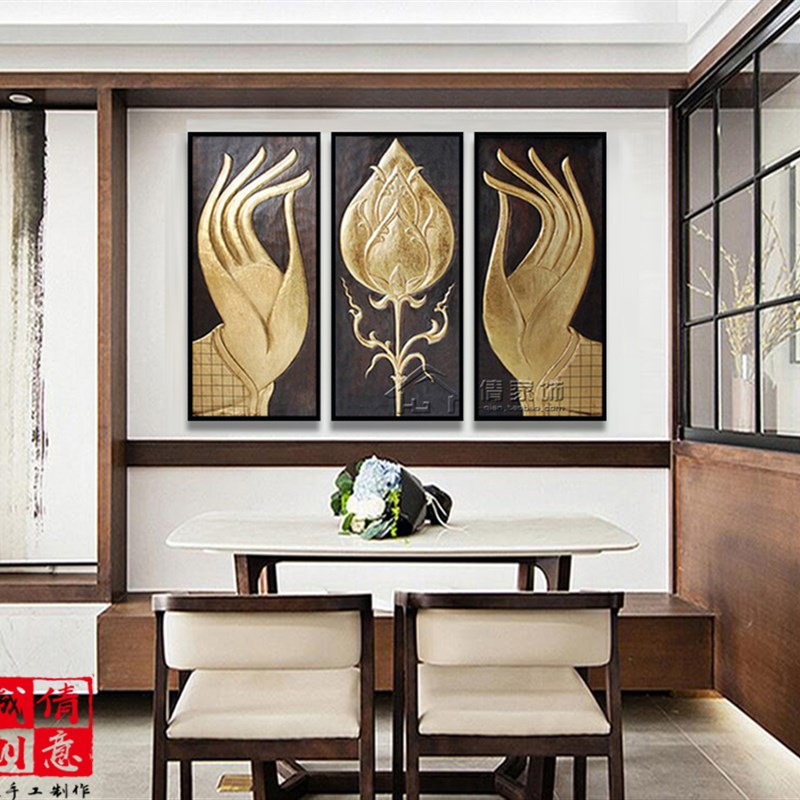 纯手工东南d亚泰式油画会所别墅抽象玄关装饰画挂画立体金箔画佛图片