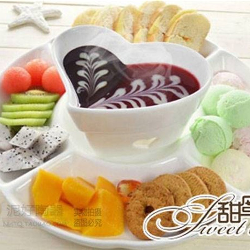 极速圆形五果盘卤水拼盘陶t瓷多格圆盘火锅配菜盘五格盘餐盘健康