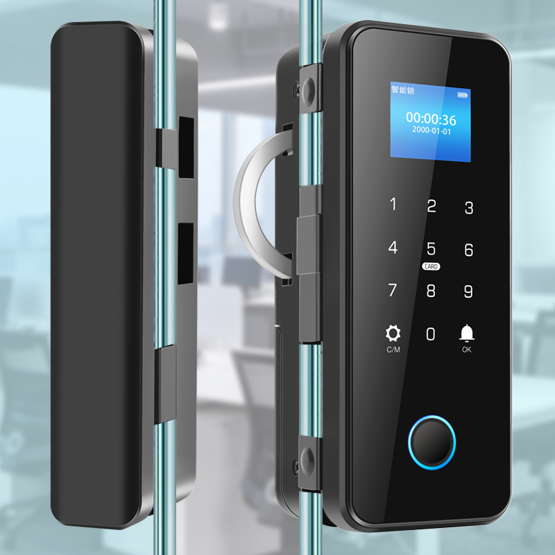 极速玻璃门密码锁双门免地插办公室无框有框指纹锁T免开孔智能锁