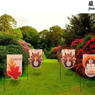 极速2pcs Burlap Turkey Garden Flag Thanksgiving DayW Decorat
