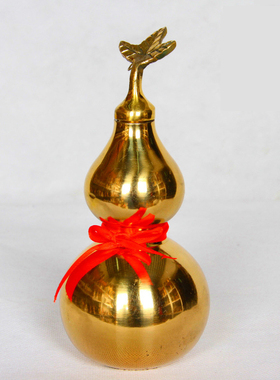 极速大小号黄铜纯铜葫芦摆件 光面有叶开L盖空心招财葫芦八卦家居