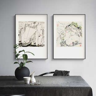 极速新中式抽象装饰画吴冠中水A墨风景画餐厅有框壁画禅意茶室艺