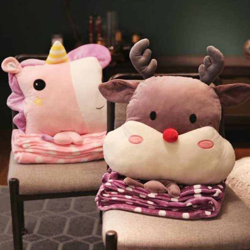 极速2019女生个性保q暖懒人毛毯小枕头学校加厚毯子午睡枕头空调