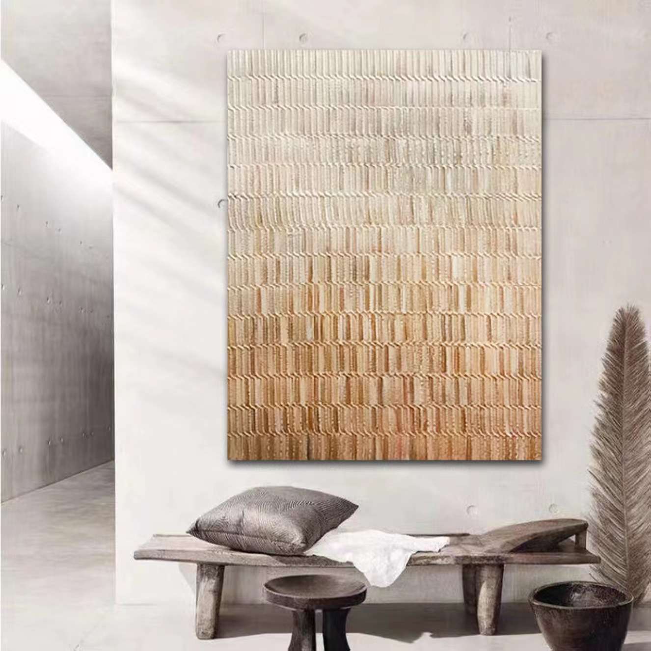 现代轻奢纯手绘油画客厅大幅落地画走廊过道装饰画玄关立体装置画图片