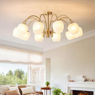 美式轻奢客厅吊灯奶油风法式卧室主灯餐厅欧式复古高端全铜楼梯灯