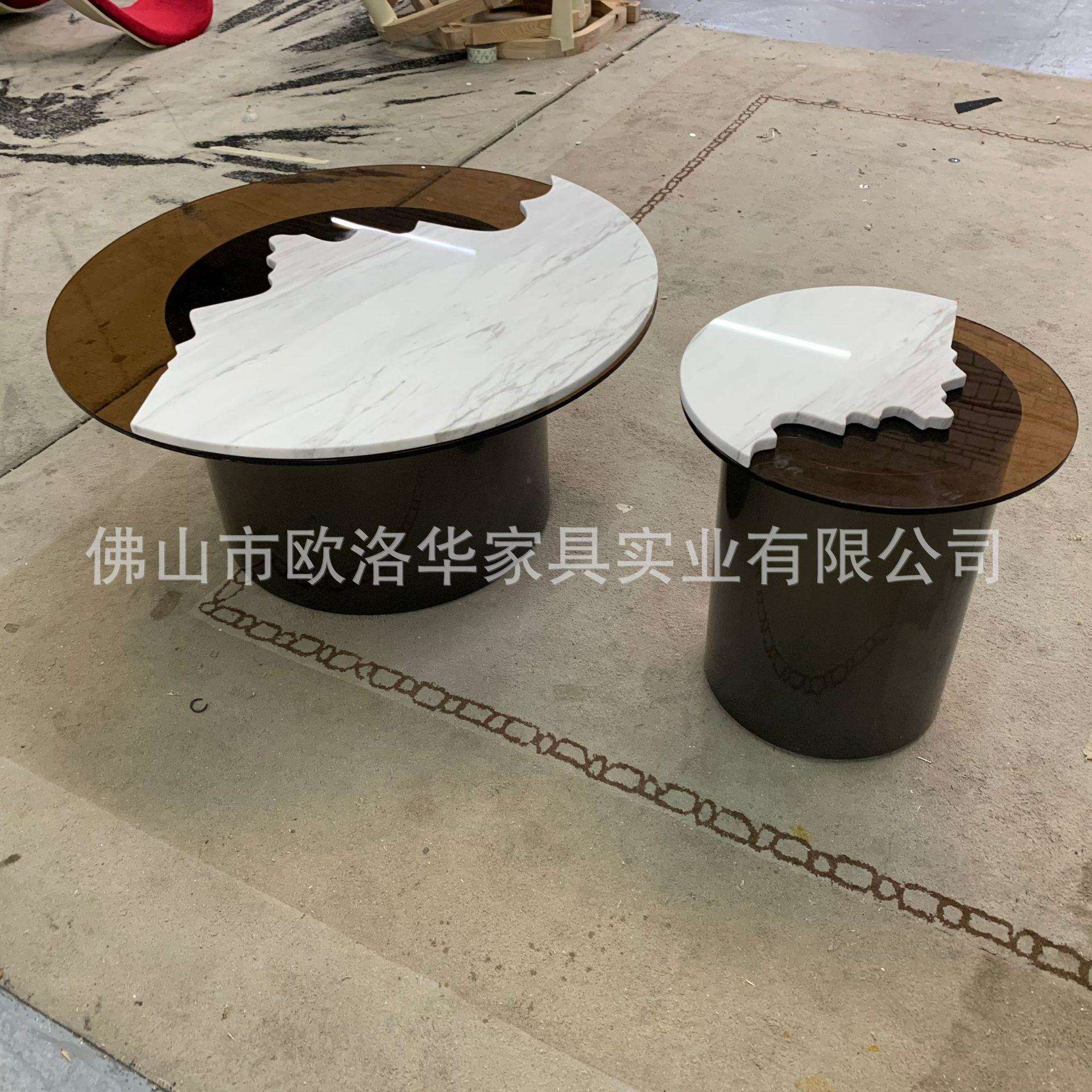 设计师款微晶石茶几组合意式极简圆形中古风不锈钢现代简约