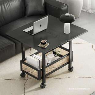 移动茶几可折叠桌子小户型客厅家用沙发阳台餐桌两用实木中古推车