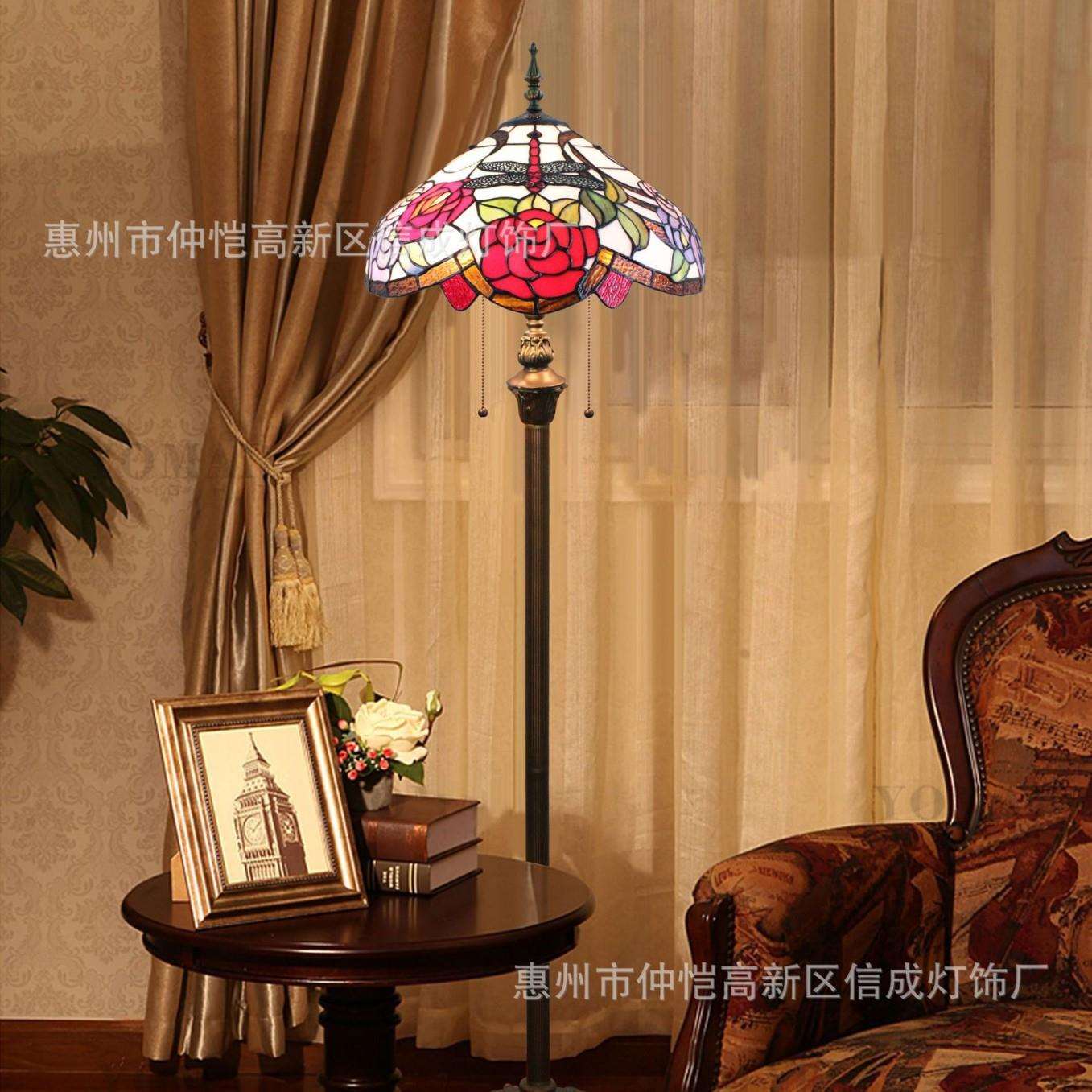 纯手工红色玫瑰花站立灯新中式餐厅卧室别墅蜻蜓高档蒂凡尼落地灯