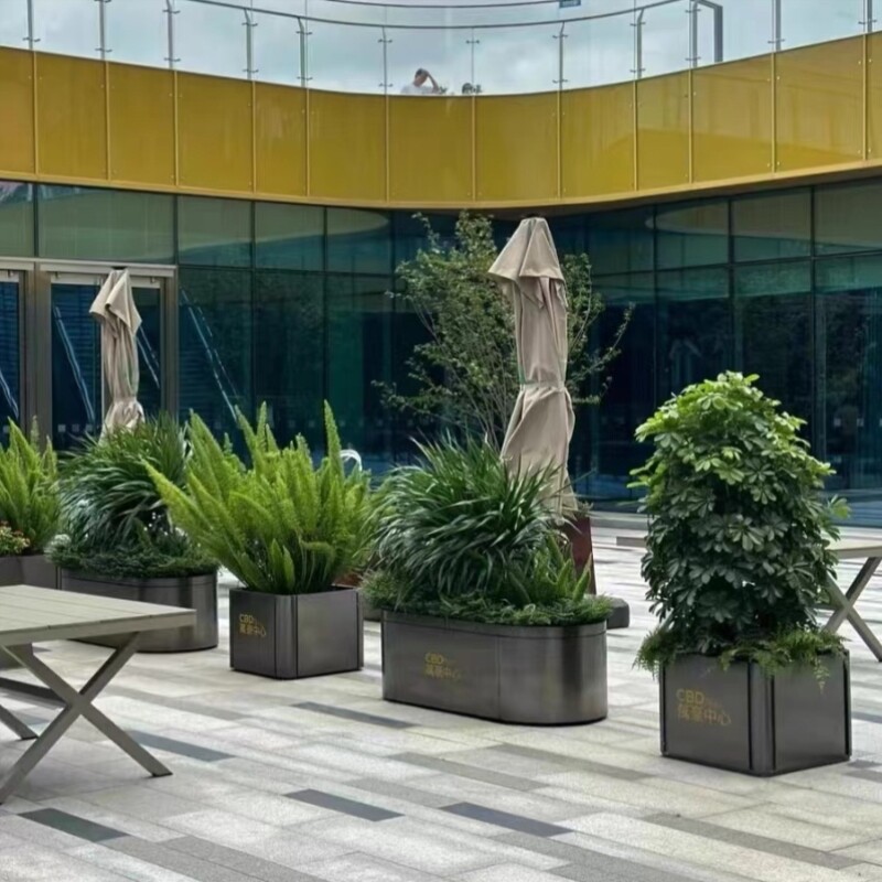 厂家直销室外花槽铁艺种植花盆商业街花箱定制户外花箱组合隔断