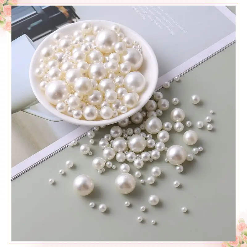 DIY饰品配件ABS仿珍珠无孔3-14mm米白色婚庆装饰珠散珠子服装辅料